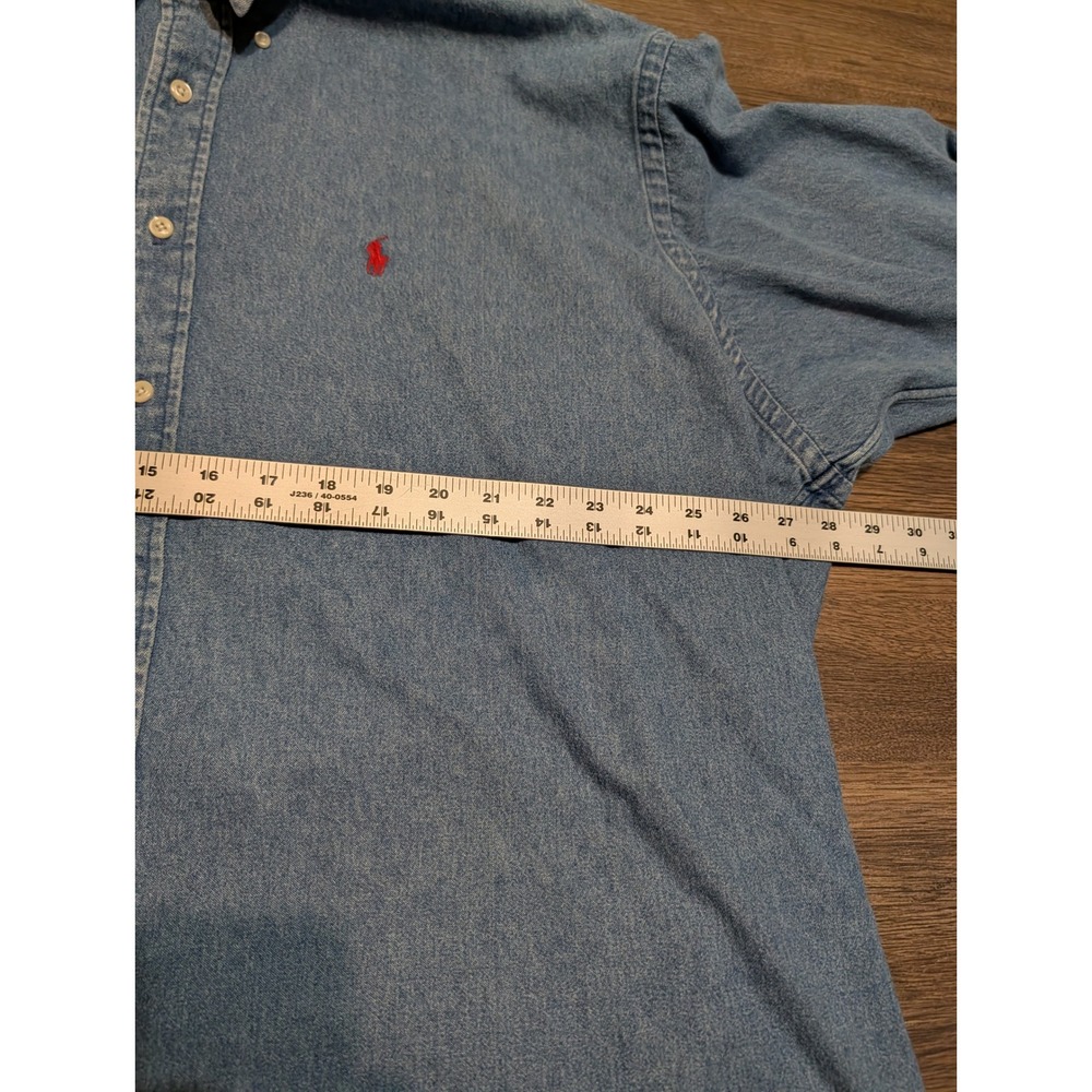 Ralph Lauren Blaire Mens XXL Blue Denim Long Sleeve Button Down Shirt Red Pony - Picture 4 of 4